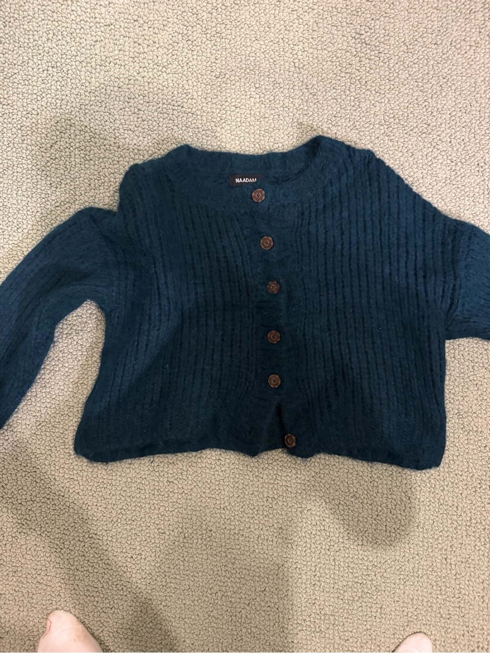NAADAM Deep Teal Ribbed Button Cardigan